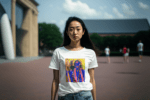 round-neck-t-shirt-mockup-featuring-an-ai-generated-serious-woman-posing-in-amsterdam-m32489